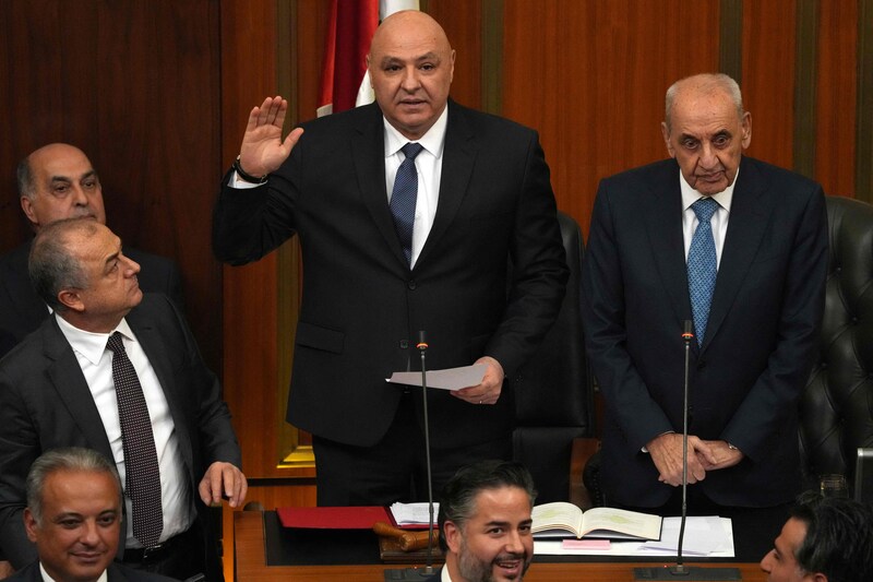 Nabih Berri (à droite), avec le président libanais Joseph Aoun
