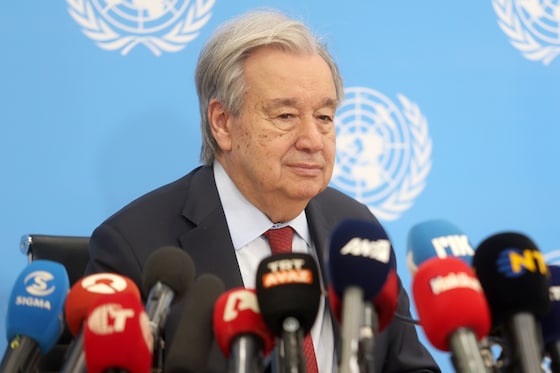 Le secrétaire général de l'ONU António Guterres à Nicosie le 29 juillet 2026.