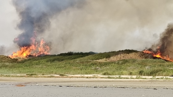 Le feu ravageant les dunes d'Hardelot, le 12 août 2026.