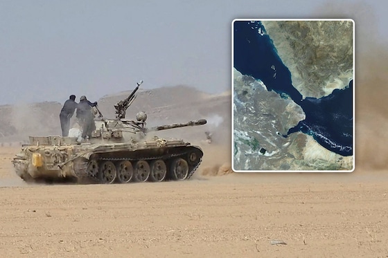 Forces yéménites pro-saoudiennes (à droite, le détroit de Bab el-Mandeb)