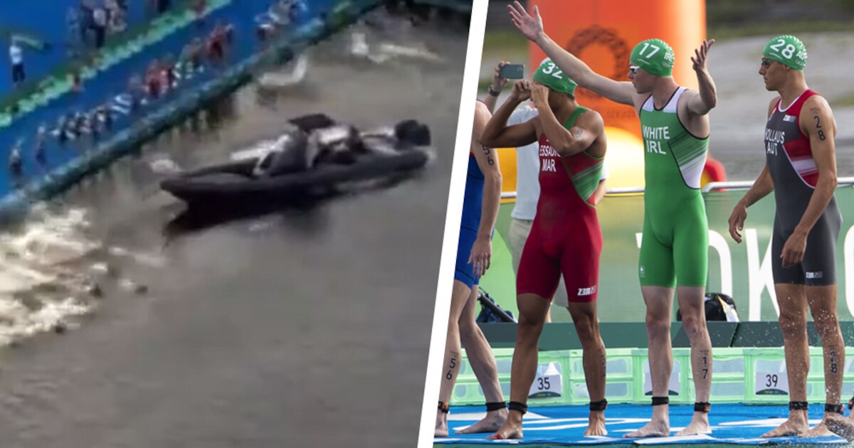 Scène insolite au départ du triathlon: un bateau bloque certains ...