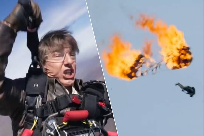 Il ne joue pas seulement un héros, il en est un”: Tom Cruise établit un record du monde en sautant avec un parachute en feu | People | 7sur7.be